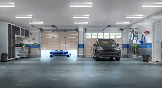 Garage mit Autos und Bodenbeschichtung
