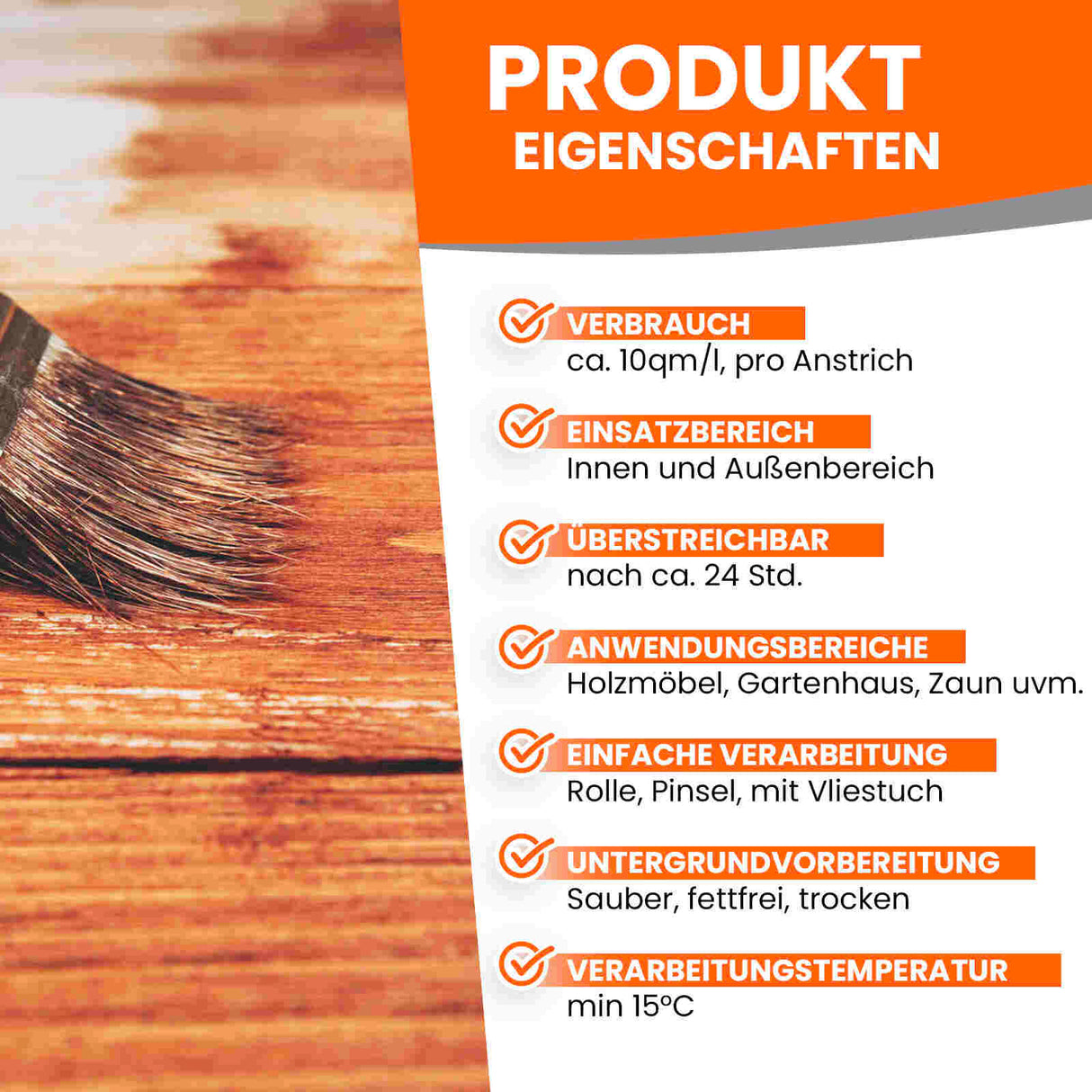 Pinsel streicht Holz mit Lack.
