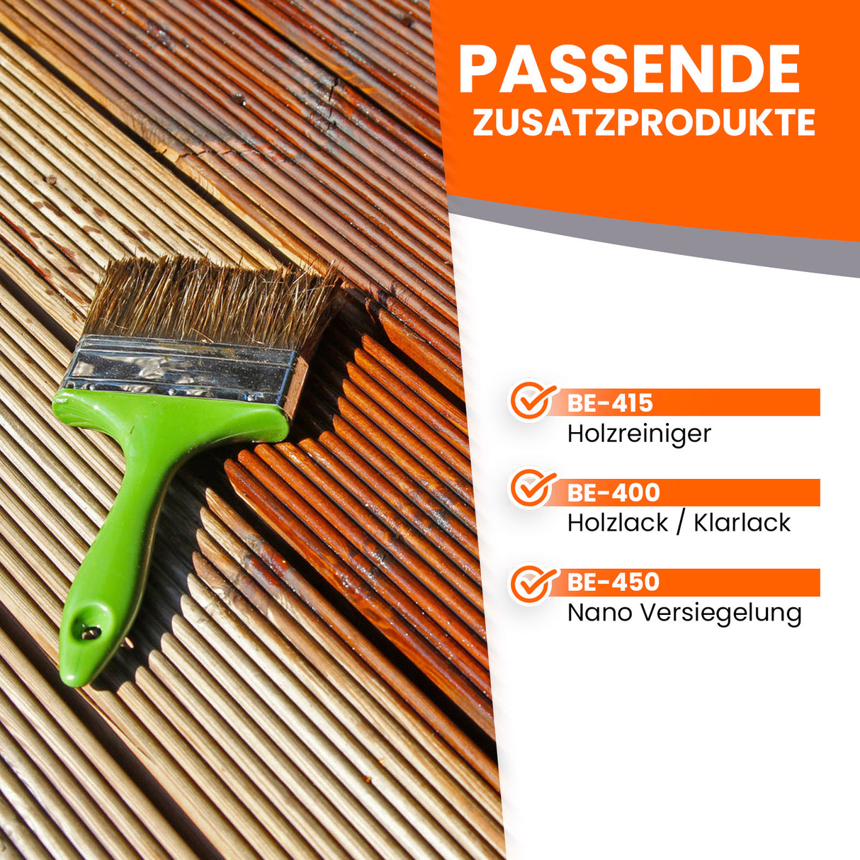 Pinsel auf Holz mit Text.