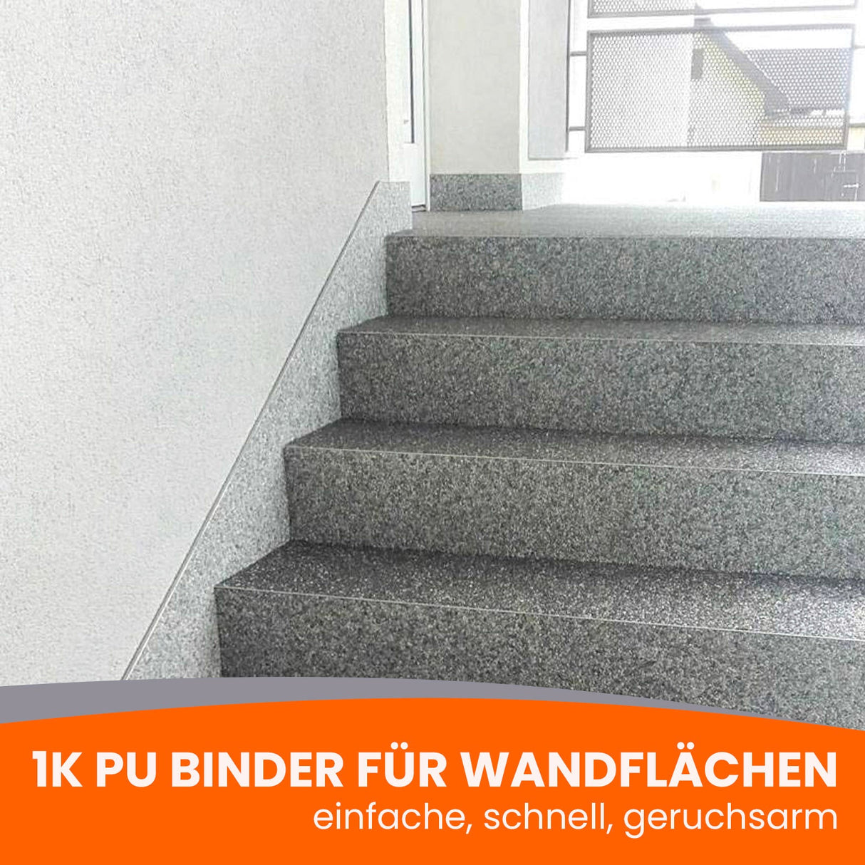 Treppe mit PU-Beschichtung, Text.