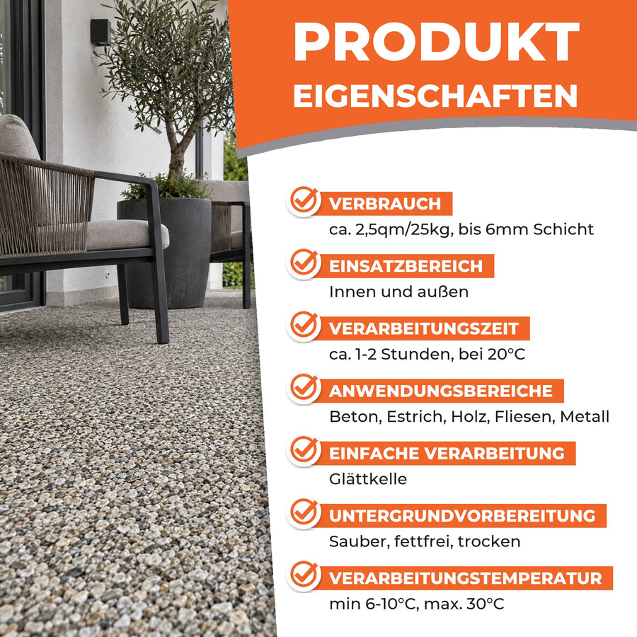 BK-605PU Steinteppich Set außen mit Bindemittel