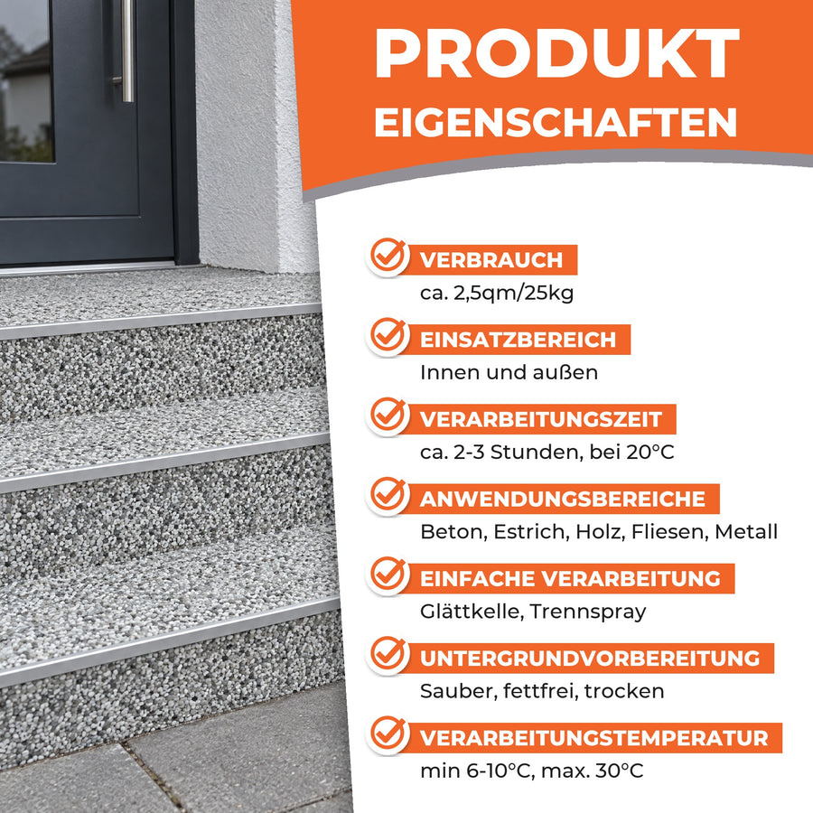BK-610PU Steinteppich Set für Wand, Sockel, Treppe