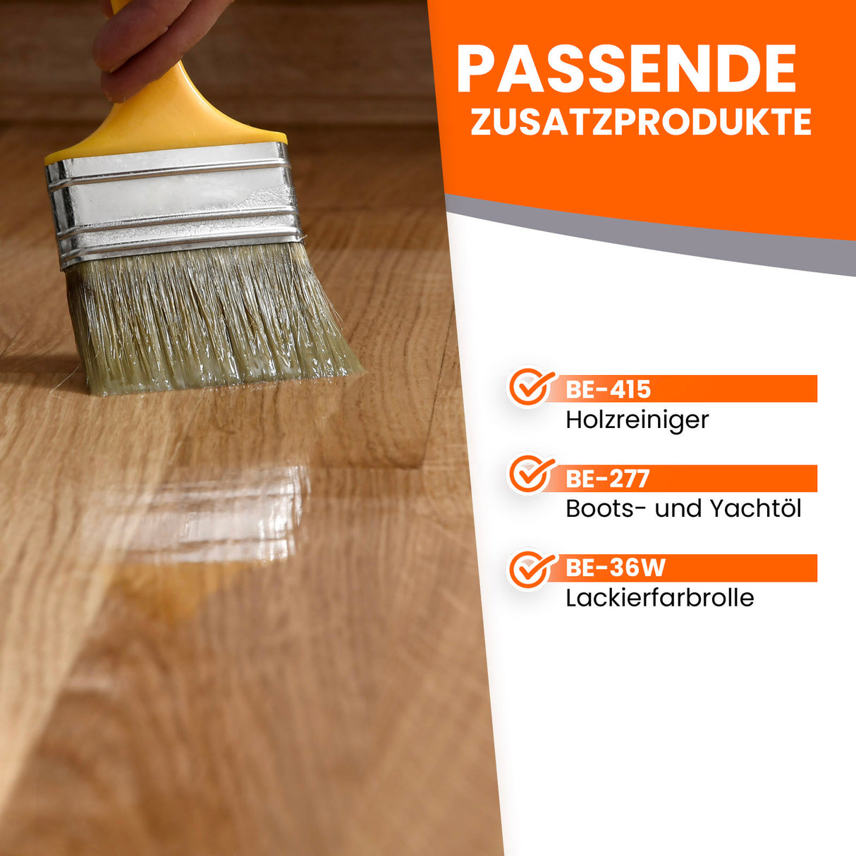 Pinsel auf Holz mit Text.