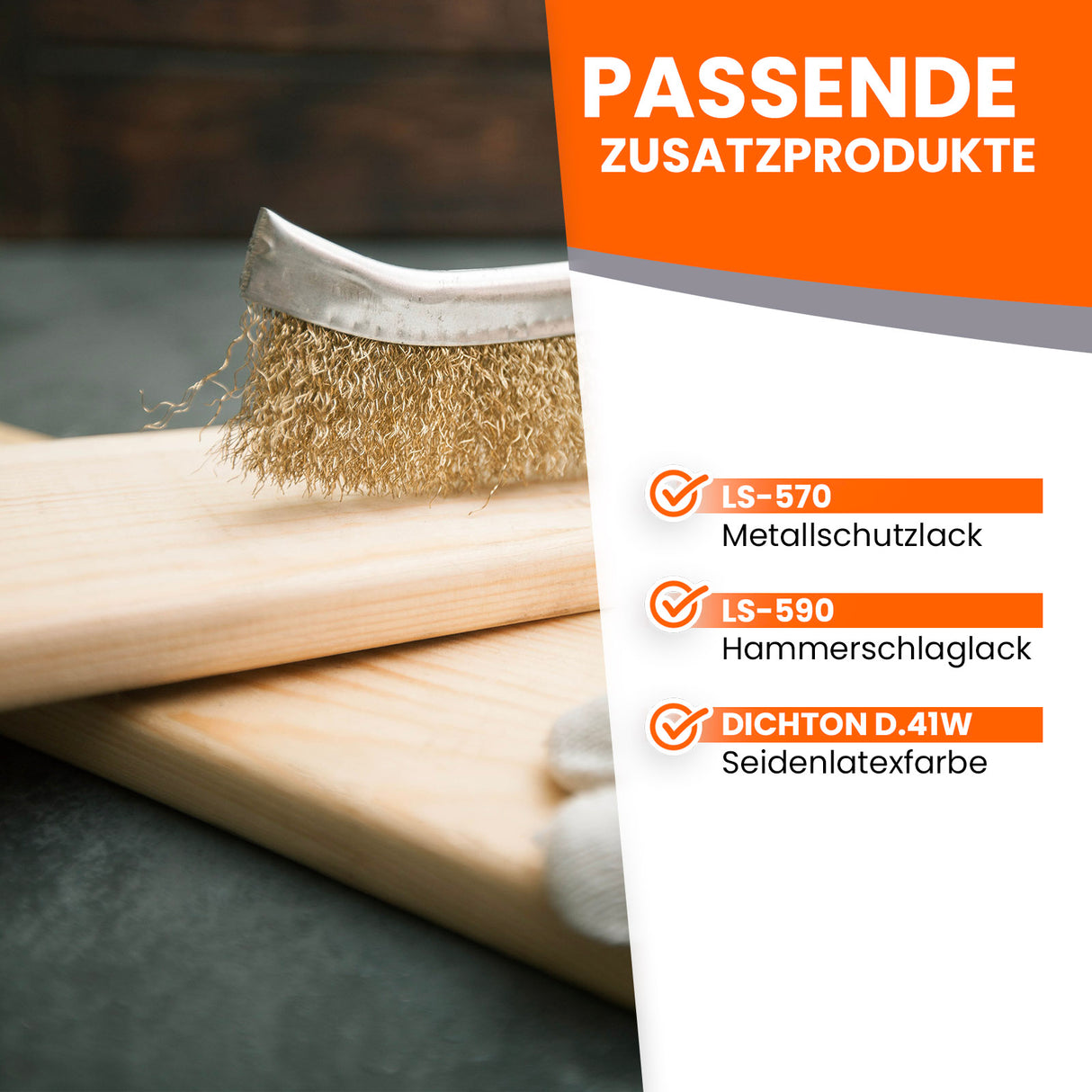 Bürste, Holz, Text über Zusatzprodukte.