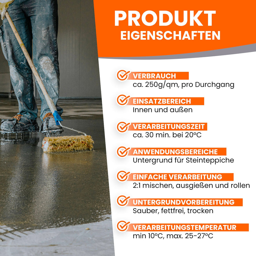 Person beschichtet Boden mit Rolle.