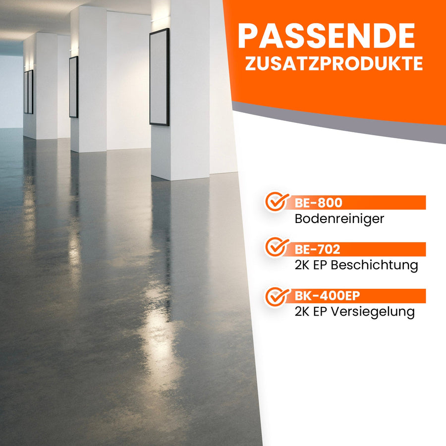 Glänzender Boden mit Produktinformationen.