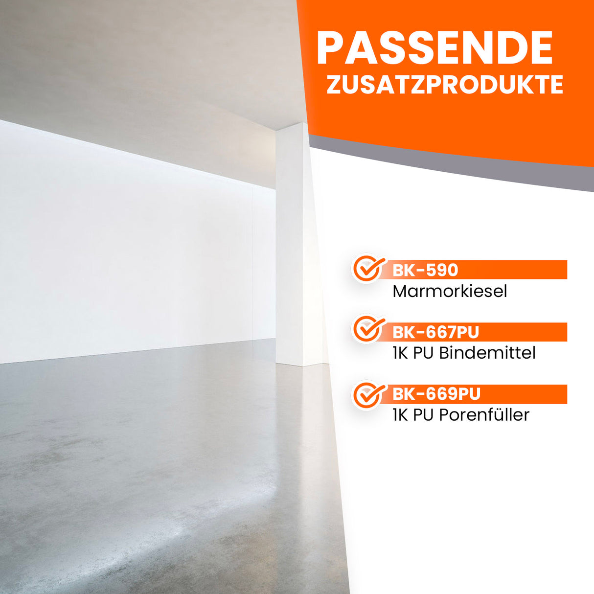 Moderner Raum mit Produktinformationen.