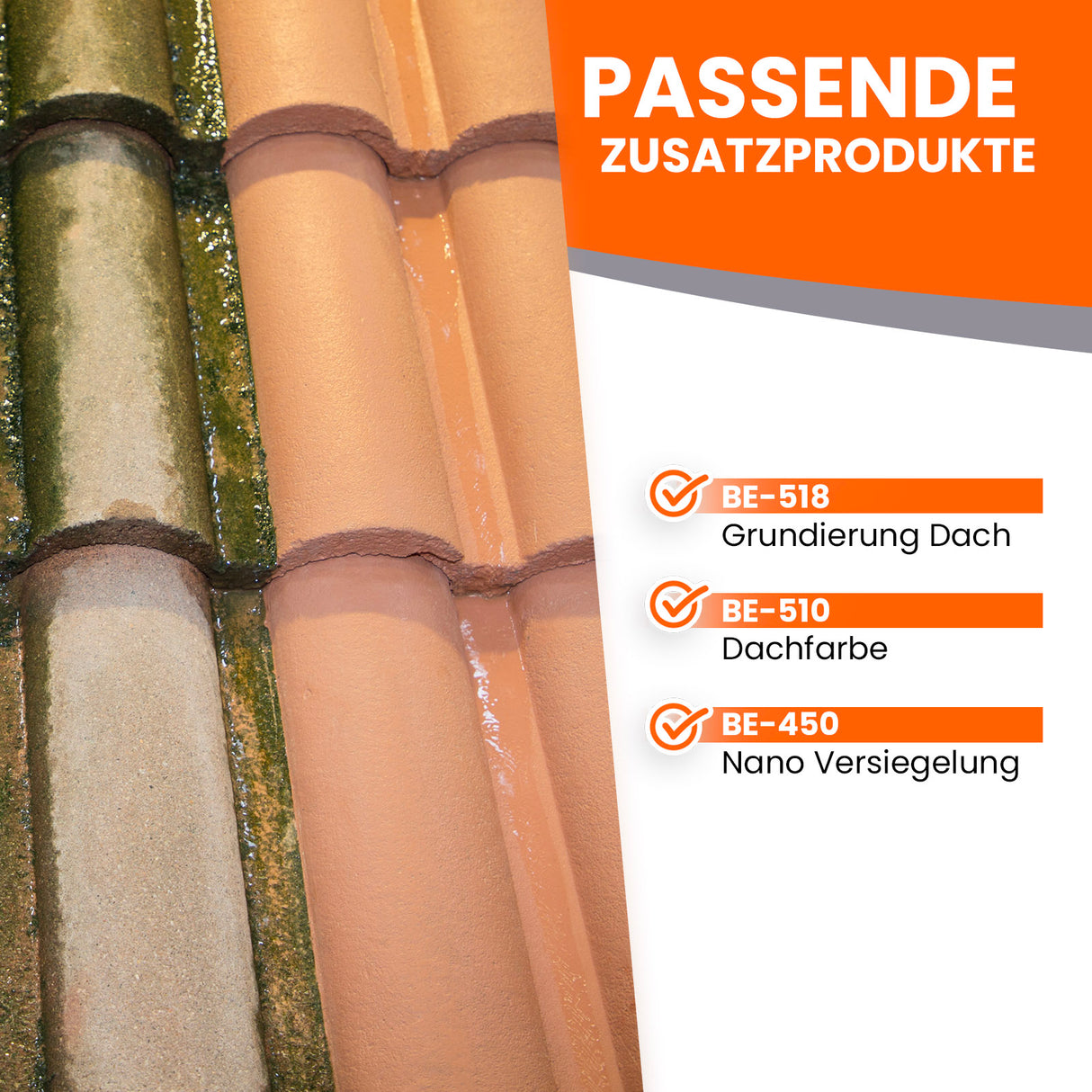 Dachziegel mit Produktinformationen.