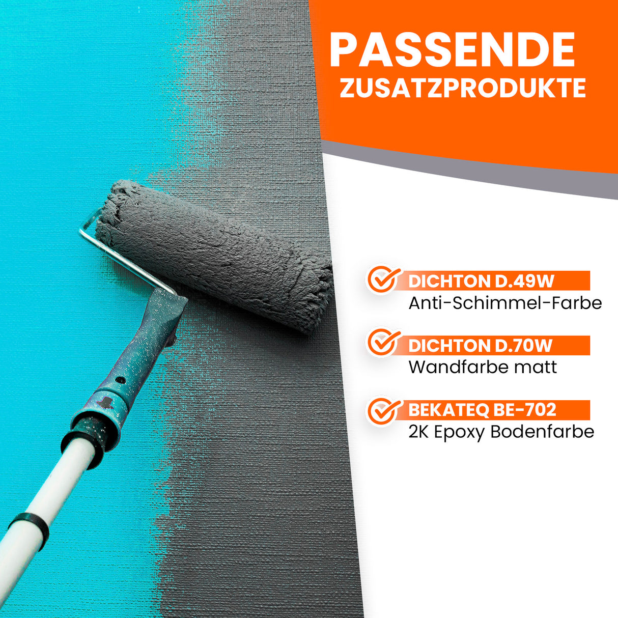 Farbrolle auf zweifarbigem Untergrund.