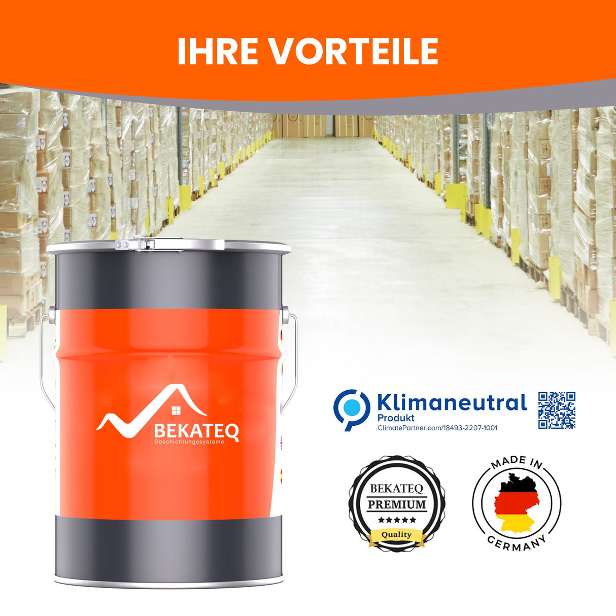 Farbkanister in Lagerhalle, BEKATEQ.