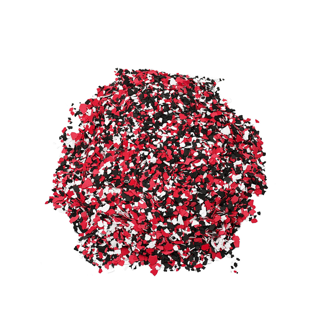 Schwarz-rot-weiße Farbchips auf Weiß.