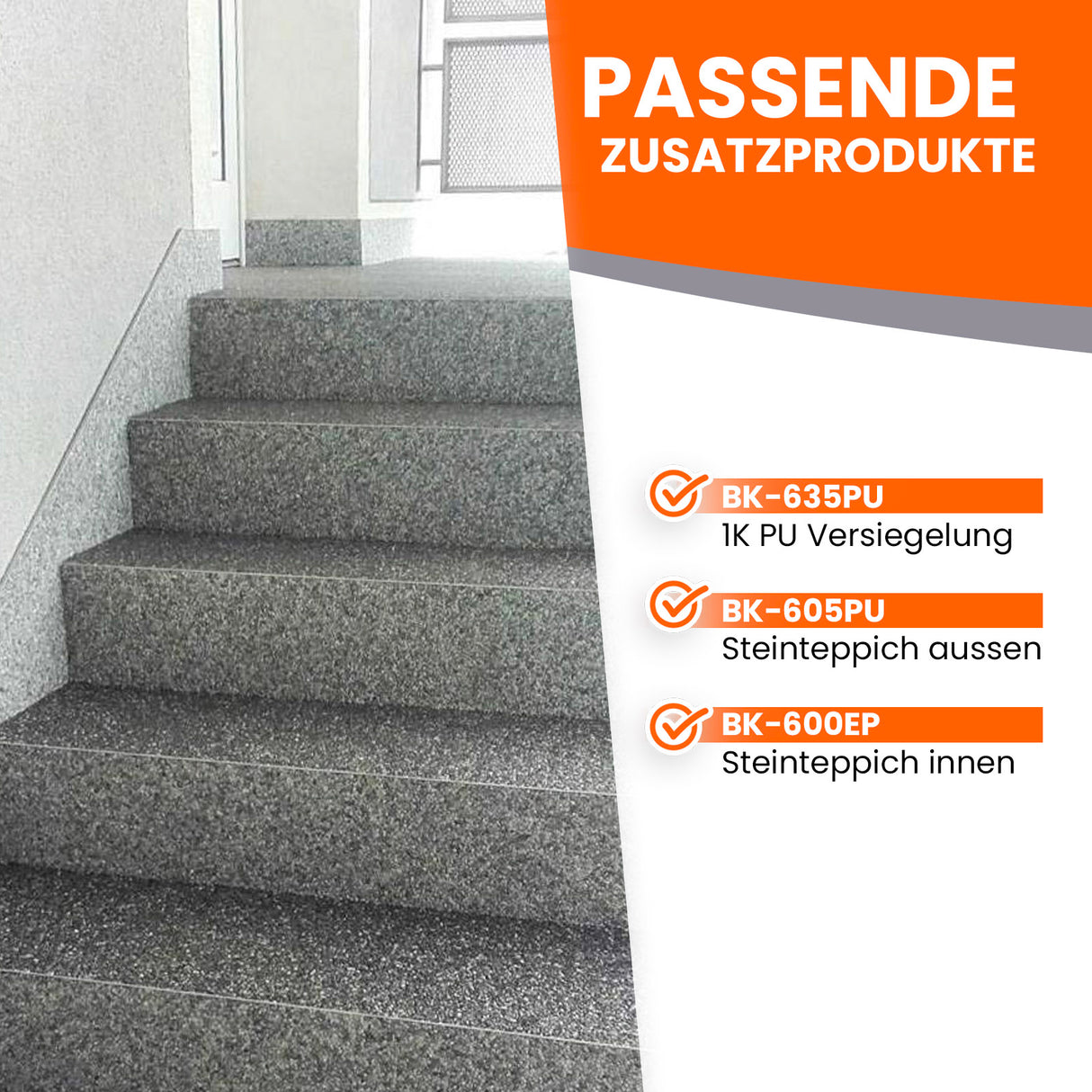 BK-610PU Steinteppich Set für Wand, Sockel, Treppe