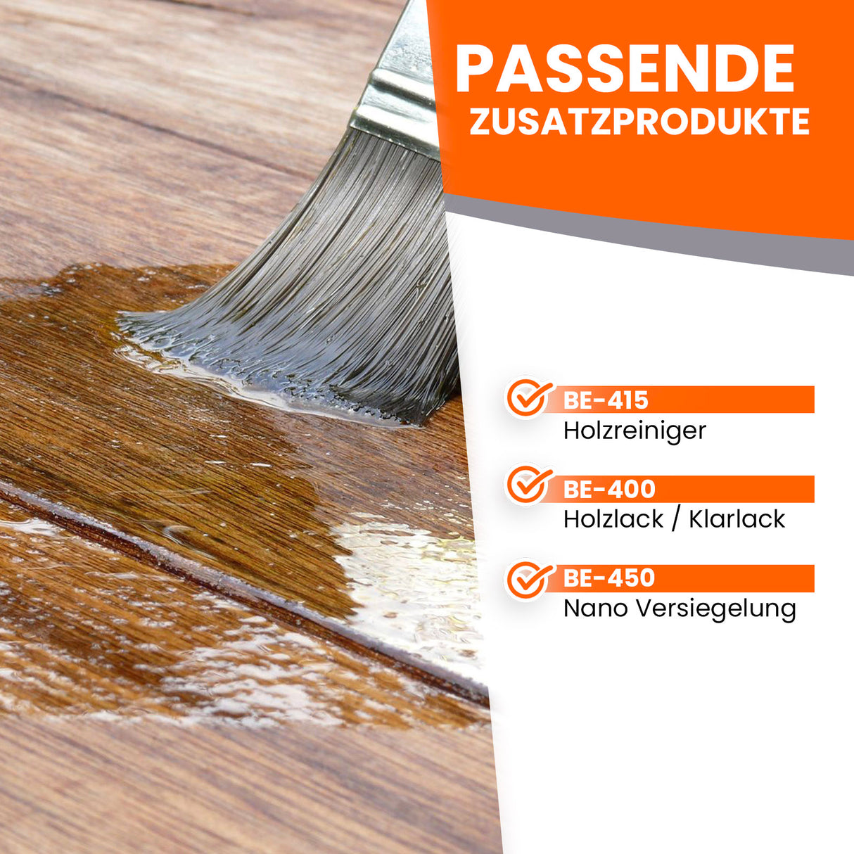 Pinsel auf Holz mit Lack.