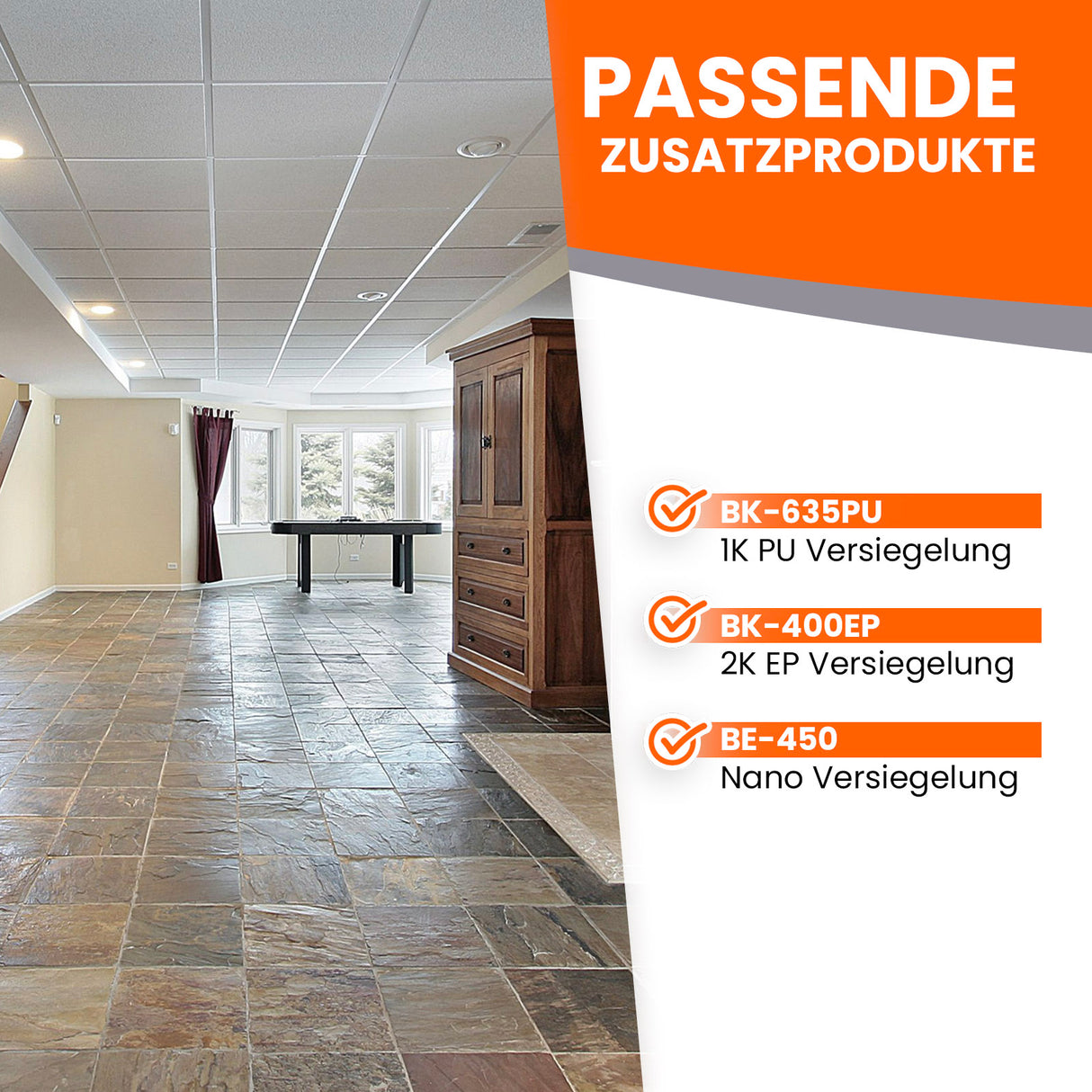 Raum mit Versiegelungsoptionen aufgelistet.