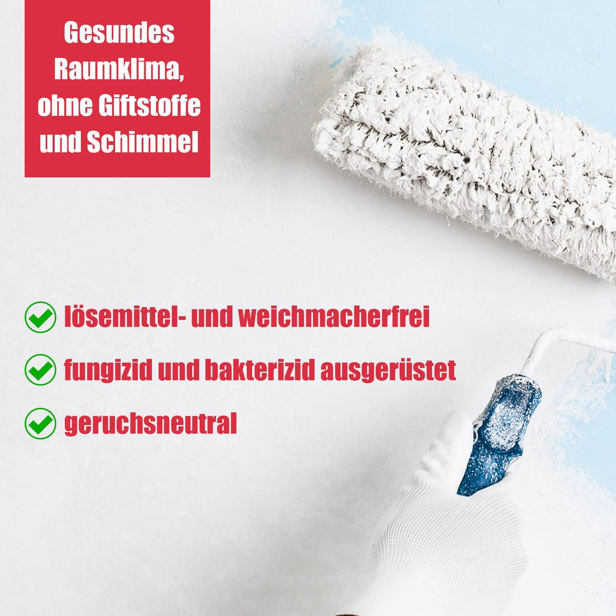 Farbrolle, Text über schadstofffreie Farbe.