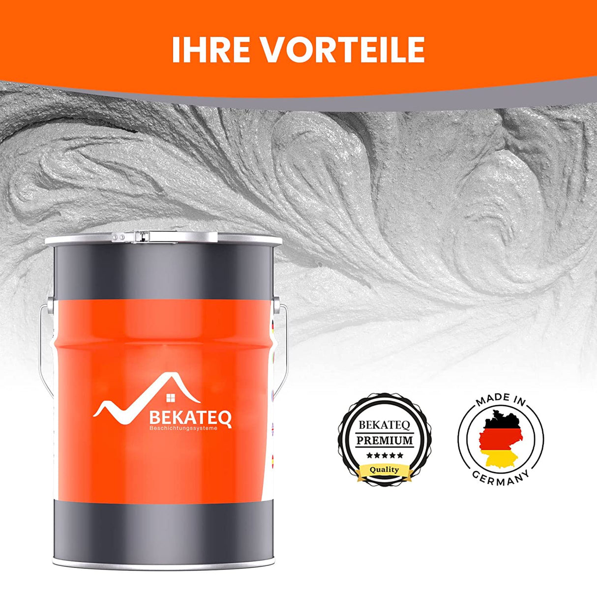 Farbeimer mit BEKATEQ-Logo, Siegel.