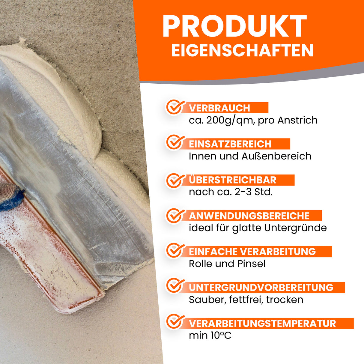 Spachtelmasse auf Wand mit Text.