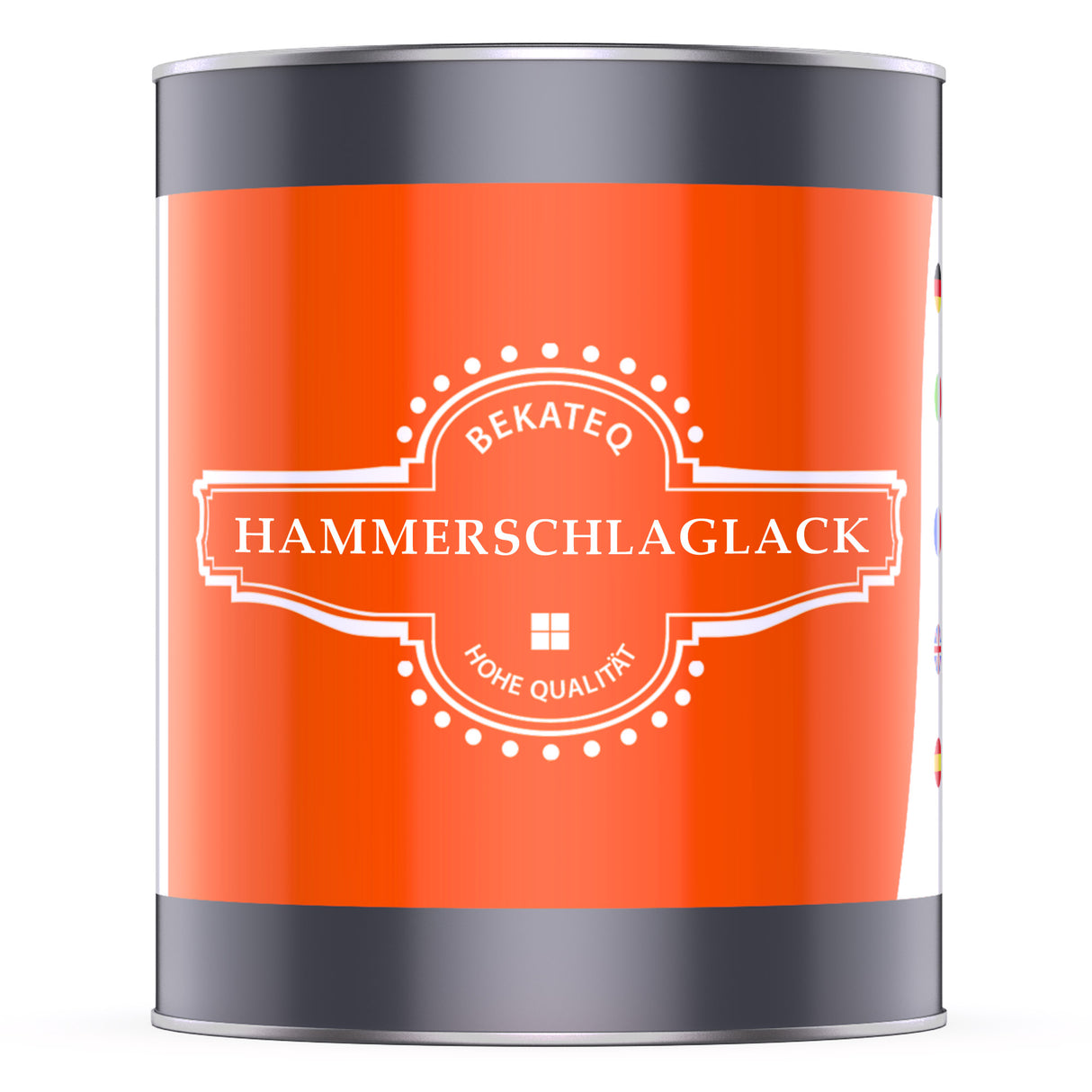 Dose mit Hammerschlaglack-Label.