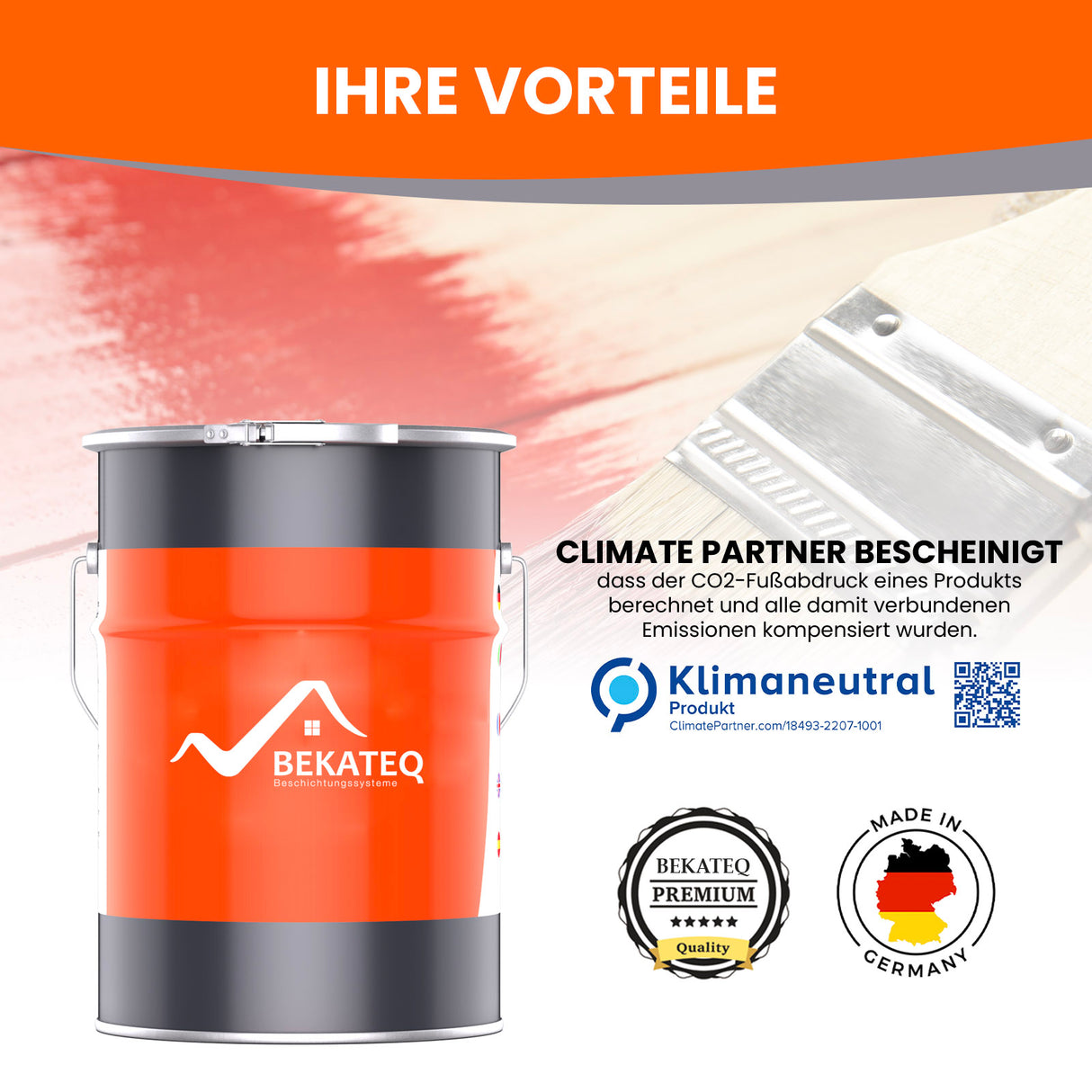 Farbeimer mit Pinsel und Logos.