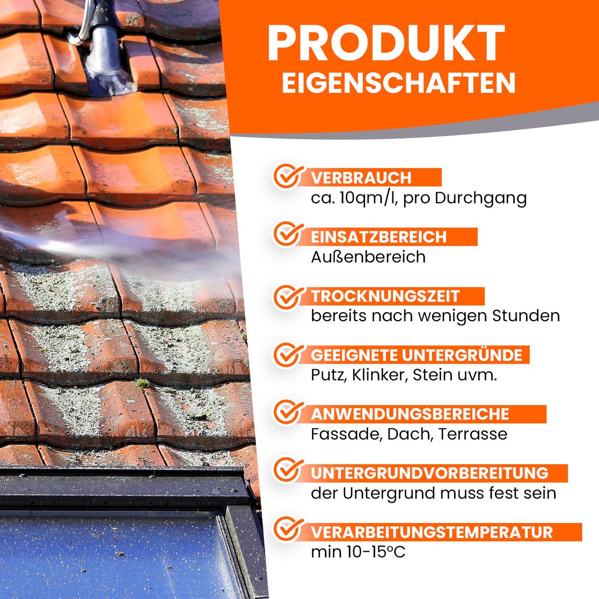 Produktmerkmale für Dachbeschichtung.