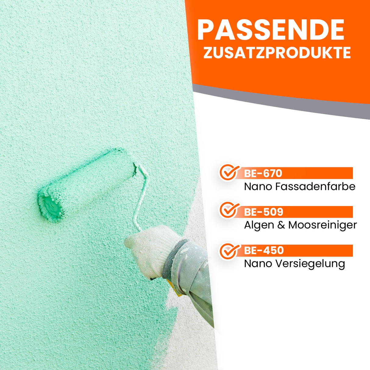 Farbrolle streicht grüne Wand.