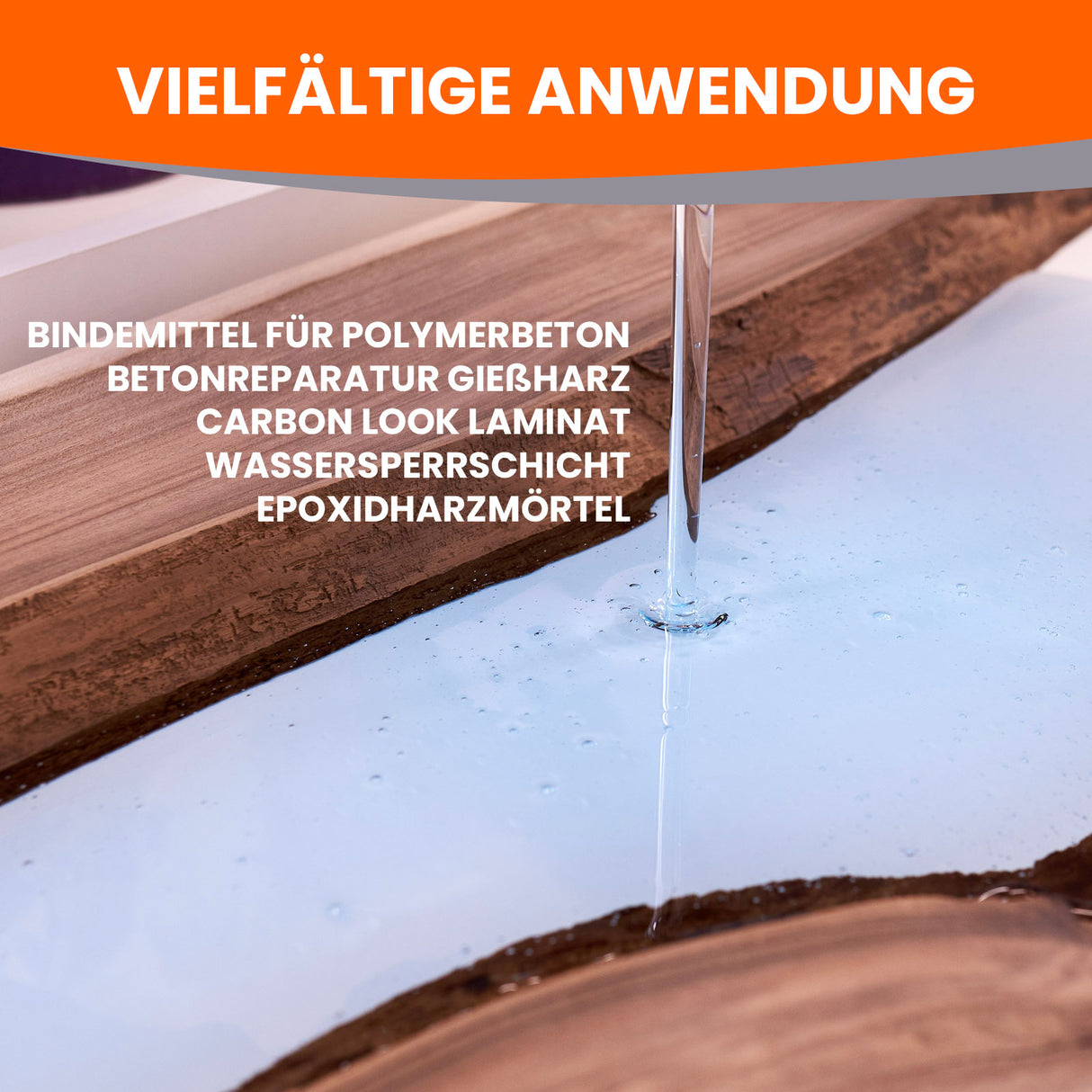 Epoxidharz wird auf Holz gegossen.