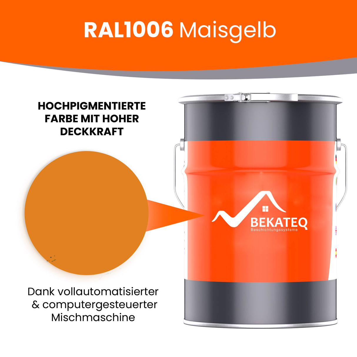 Orange Farbeimer mit BEKATEQ-Logo.