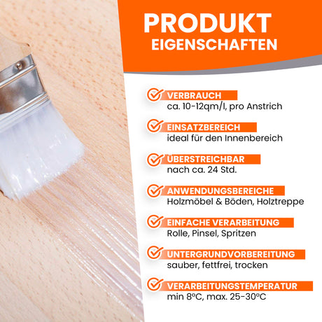 Pinsel streicht Holz mit Lack.