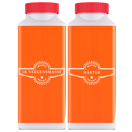 Zwei Bekateq-Flaschen: 2K Vergussmasse und Härter.