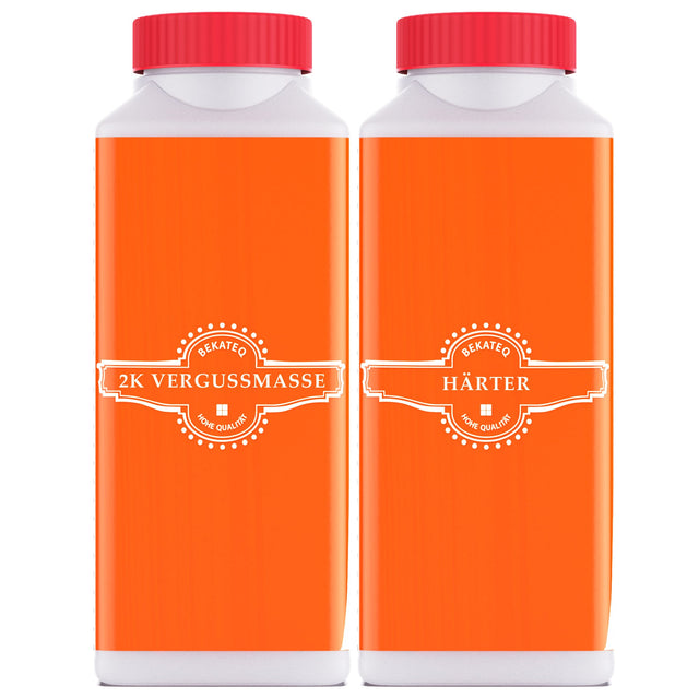 Zwei Bekateq-Flaschen: 2K Vergussmasse und Härter.