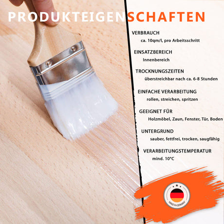 Pinsel streicht Holz mit Lack.