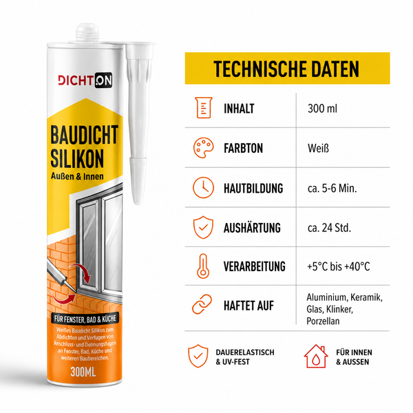 D.33W Baudicht Silikon für Fenster, Bad & Küche außen & innen