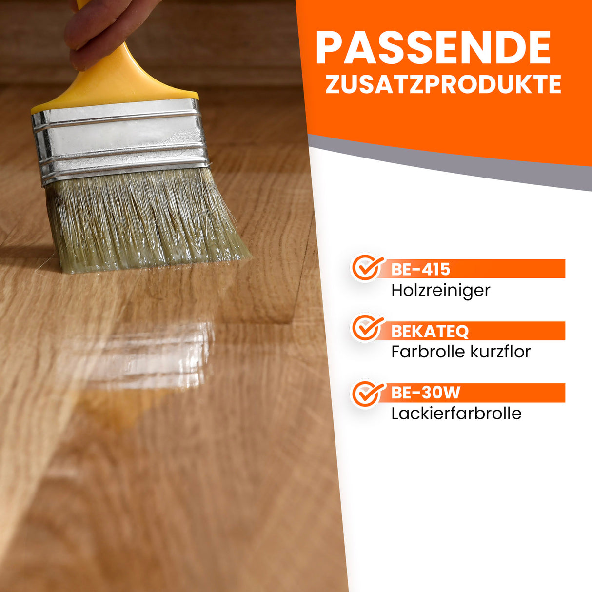 Pinsel auf Holz mit Lack.