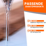 Gießharz fließt, daneben Liste passender Zusatzprodukte von BK.