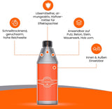 Flasche mit Produkteigenschaften und Anwendungsbereichen.