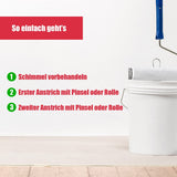 Farbeimer und Farbrolle mit Anleitung.