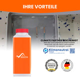 Orangene Flasche, BEKATEQ-Logo, Zertifikate.