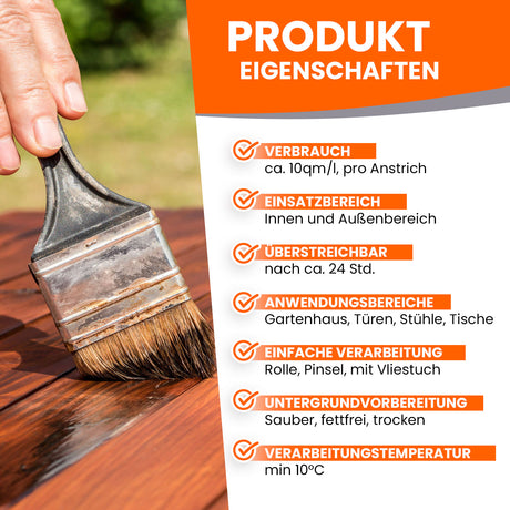 Pinsel streicht Holz mit Lack.