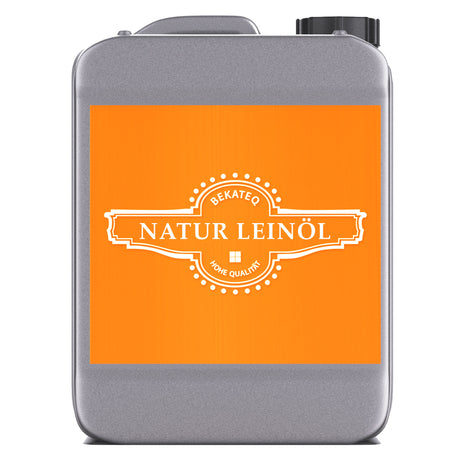 Kanister mit Natur Leinöl-Label.