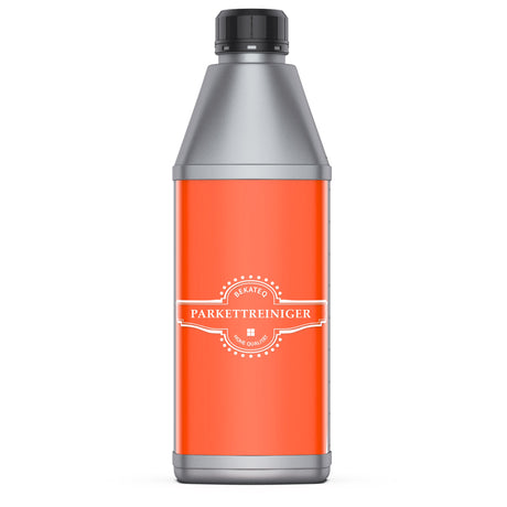 Flasche mit Parkettreiniger, orange.