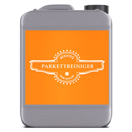 Kanister mit Parkettreiniger-Etikett.