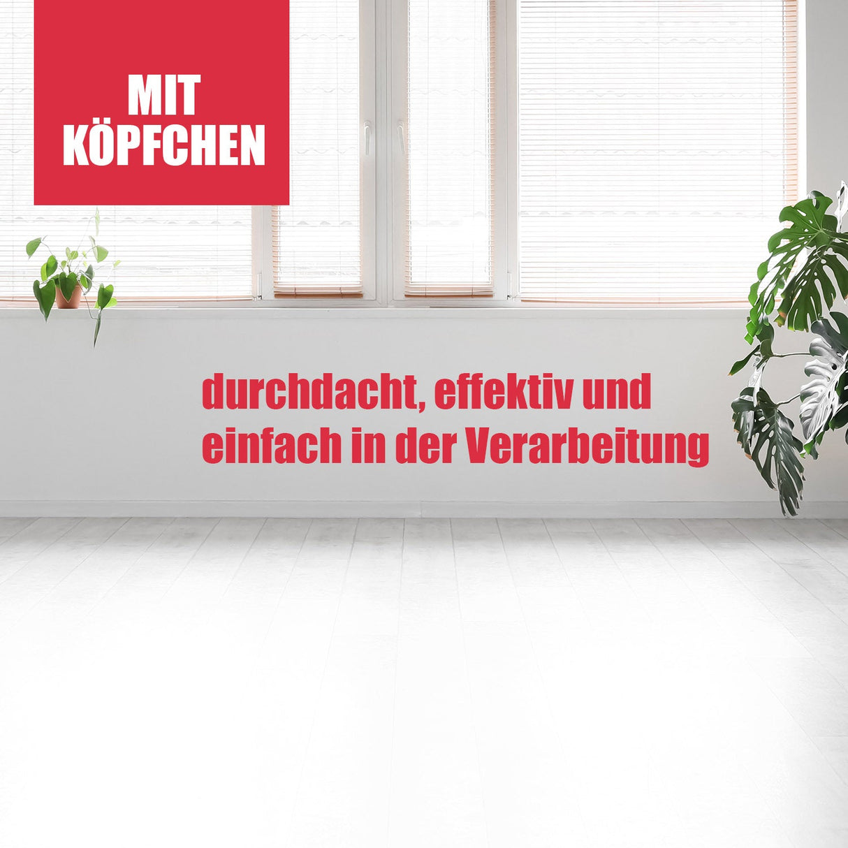 Raum mit Pflanzen und Text.