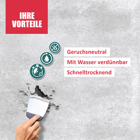 Spachtel, Wand, Symbole, Text, Vorteile.