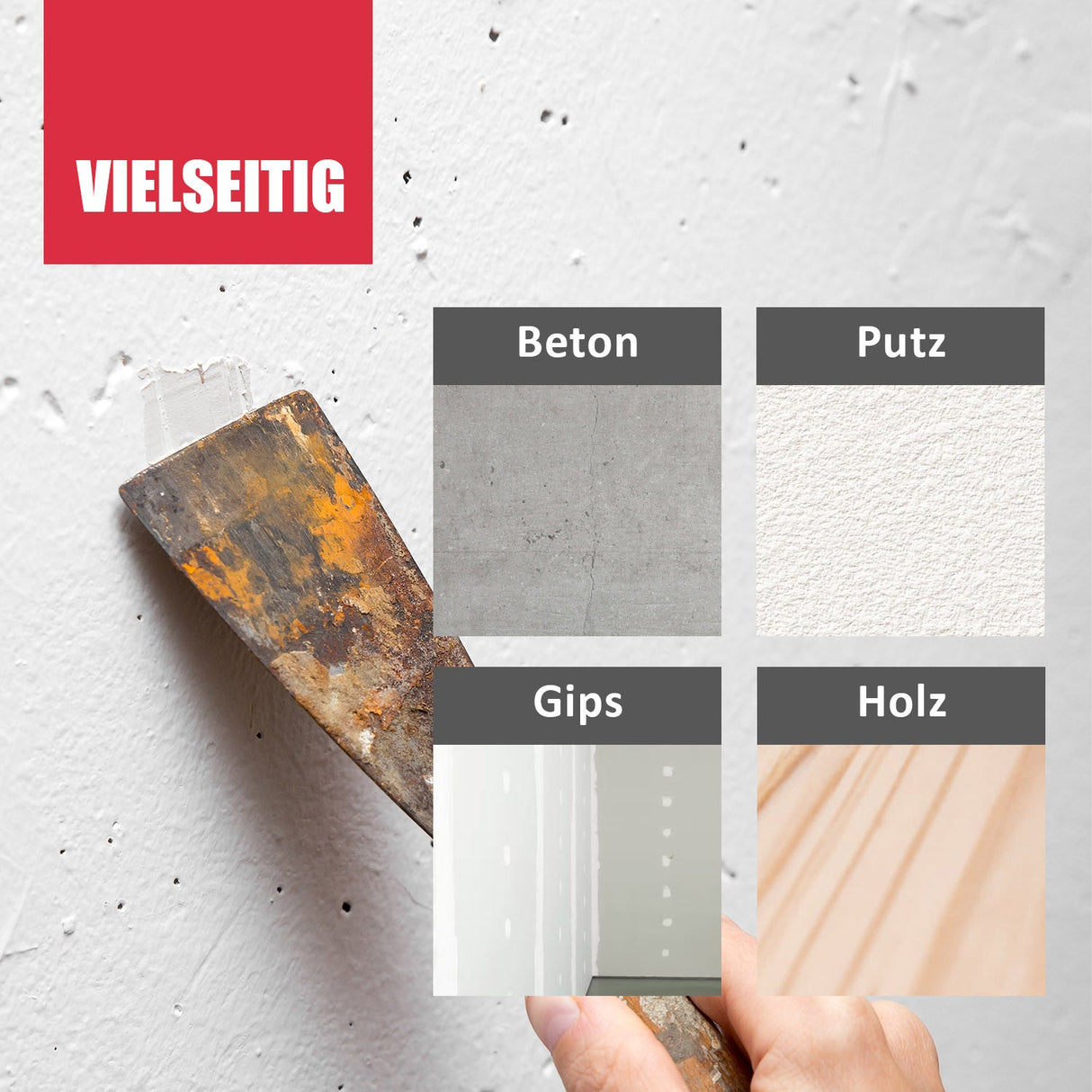 Spachtel auf verschiedenen Oberflächen.
