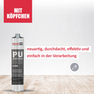 PU Abdichtung Dichtstofftube auf Holztisch, Marke DichtON sichtbar.