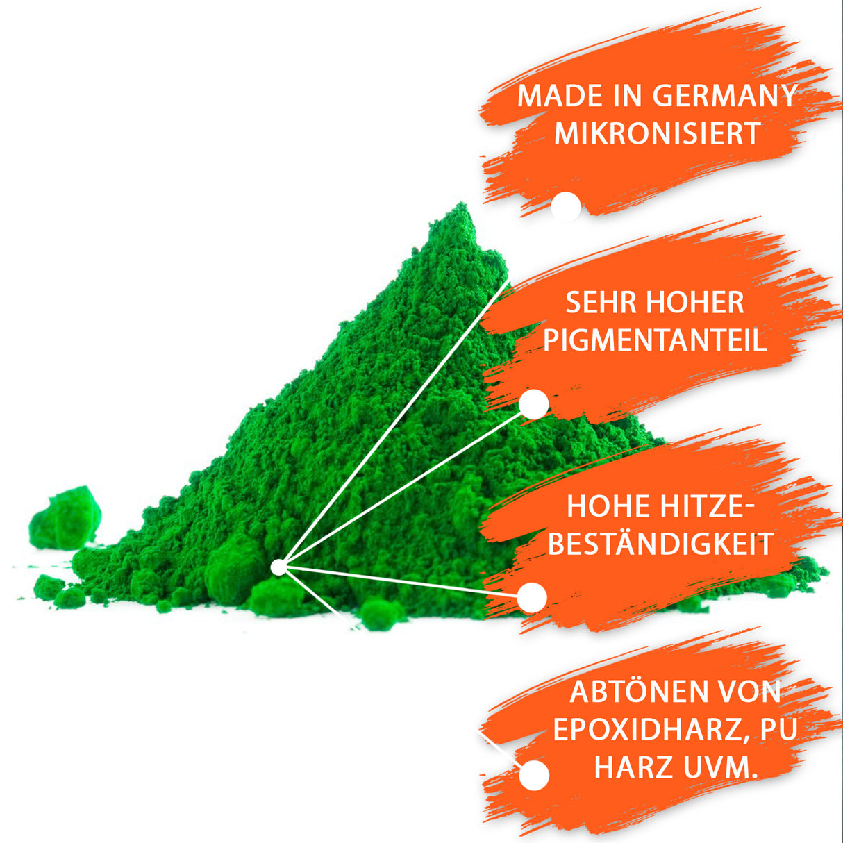 Grünes Pulver mit Produkteigenschaften.