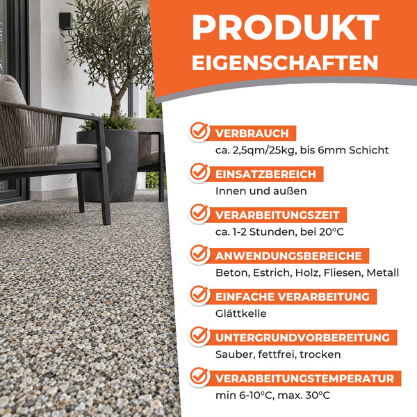 BK-605PU Steinteppich Set außen mit Bindemittel