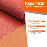 Rote Beschichtung auf Oberfläche, passende Zusatzprodukte aufgelistet.