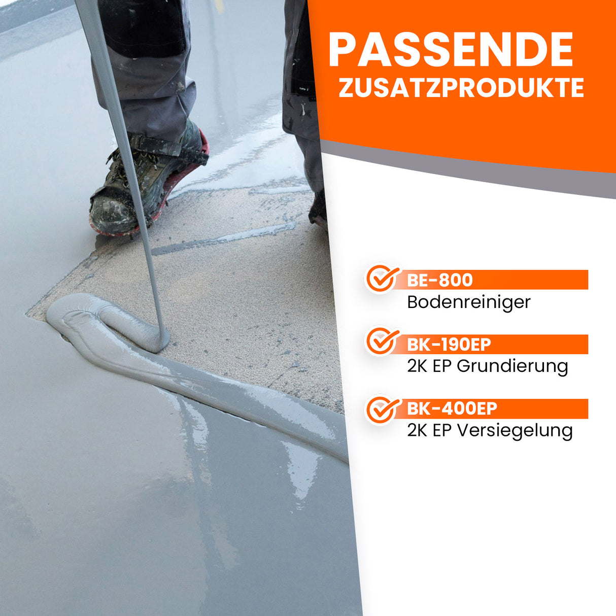 Person arbeitet mit Epoxidharz-Boden.