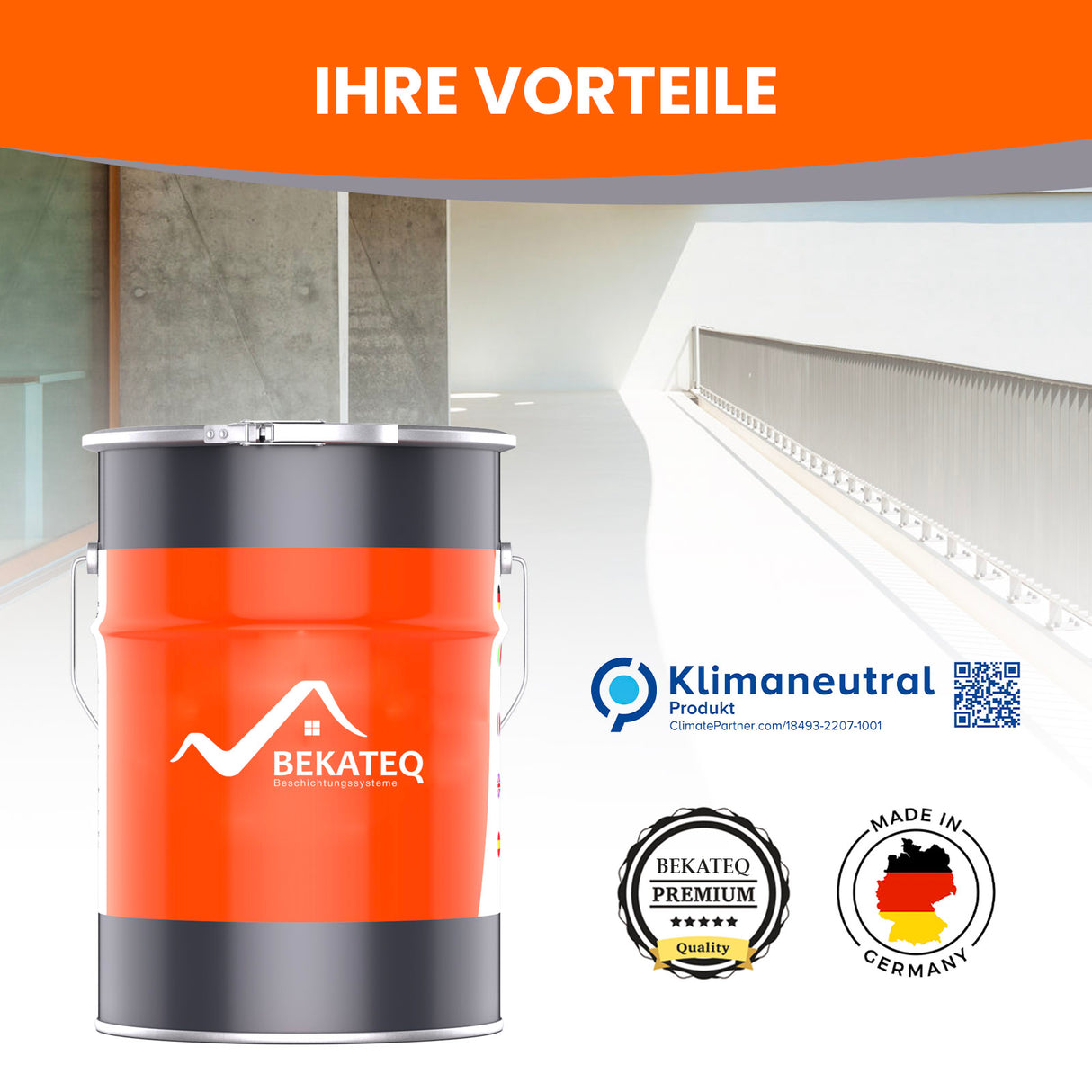 Farbeimer, Bekateq-Logo, Made in Germany.